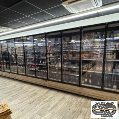 Vitrine LS froid positif - imitation bois & intérieur noir – 7m60 - 12 portes - EPTA - TANGO BIO