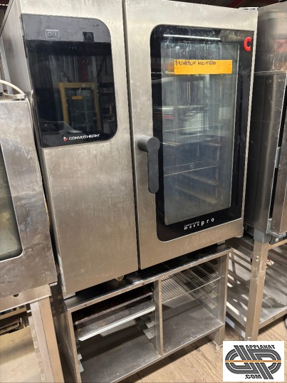 Four mixte pâtissier Convotherm Maxx Pro 10.10 ES fermé, sur support inox. Matériel professionnel d’occasion. Four électrique à commandes Easy Touch, 